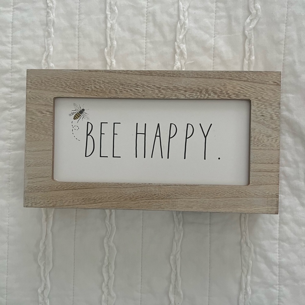 Rae Dunn 5 x 9 inch Bee Happy Sign, Home Decor, Nursery - Wood and White sign